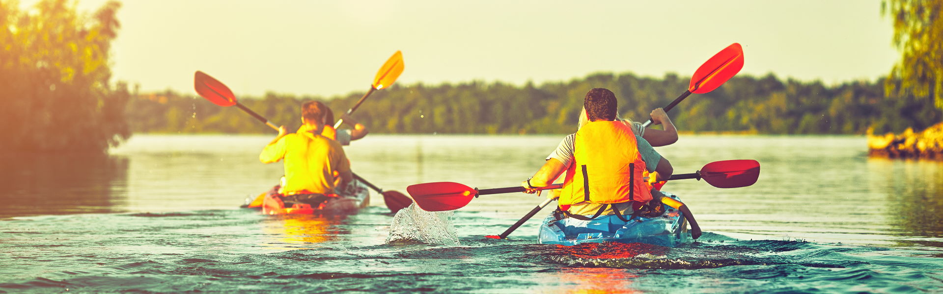 Image showing people in two twin kayaks